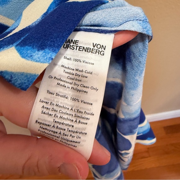 Diane Von Furstenberg DVF Blue White Floral Abstract Button Front Mini Dress S - Picture 8 of 13